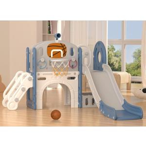 YUFU 9 in 1 Toddler Slide Set, Kids Slide for Toddlers Age 1-3, Toddler Playset with Ring Toss, Basketball Hoop and Telescope, Kids Indoor Outdoor Playground (Blue+Gray)