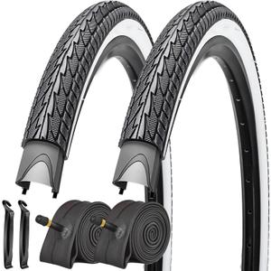 SIMEIQI 2 Pack 20"/ 24" / 26"x1.75" Bike Tires and Inner Tubes 20"/24"/26x1.5/1.75/1.95 with 32mm AV Valves Replacement Tire for Hybrid Road City Commuter Bicycles Urban (White Black)