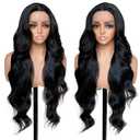 SISgrace Black Synthetic Lace Front Wig 28 Inch Long Body Wave 13x4x1 T part Lace Wig Pre-plucked Hairline with Baby Hair HD Glueless Lace Front Wig for Women
