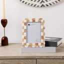 Handicrafts Home Handmade Scalloped Bone Inlay Brown White Picture Frame 5x7
