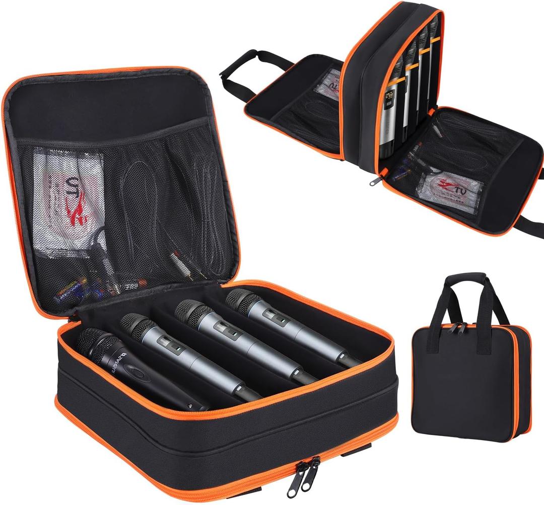 Microphone Case,Wireless Microphone Bag,Portable Storage Case,8 Slots Mic Carrying Box Bags-Travel Adjustable Foam Box,Fits Singing,Karaoke,Party(Bag Only)