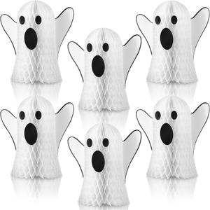 Bencailor Halloween Ghost Table Decorations Halloween Honeycomb Centerpieces Ghost Table Centerpiece Halloween Party Decoration Ghost Table Topper for Halloween Party Home Room Desk Decor (6 Pcs) (White)