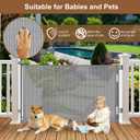 Weatherproof Outdoor Retractable Dog Gate for Deck with No Rust Stainless Steel Screws and Rods, 55" Wide Waterproof Retractable Baby Gates for Doorways, Safety Mesh Outdoor Dog Gate for Pet, Gray