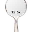Macaki Handheld Mirror with Handle, 10.5 x 5.7 inches, Double-Sided 1X/5X Magnification Travel Makeup Mirror for Women,White