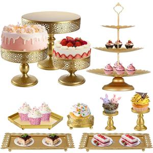 10 Pcs Gold Cake Stand Set, Metal Cupcake Holder Dessert Table Stands and Trays, Pastry Candy Fruits Serving Plate Display for Christmas, Wedding, Birthday, Anniversary