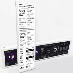 WOWNOVA 8.8" Computer Temp Monitor (Dynamic Theme Supported), 1 Click 1 Cable to Get Started Quickly PC Temperature Display Sensor Panel IPS Mini Secondary Screen CPU RAM HDD Data FPS Monitor (White)