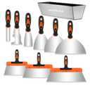 MATEWORK Putty knife,10 Piece Stainless Steel Paint Scraper Tool Set,14" Mud Pan for Repairing Drywall, Removing Wallpaper, Applying Putty, Plaster, Cement, Adhesive