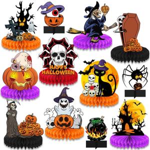 3 x 12pcs Halloween Decorations Honeycomb CenterpiecesBlack Orange Bloody Halloween Centerpieces Tables Toppers Party Decorations Supplies, Halloween Table Sign Decor