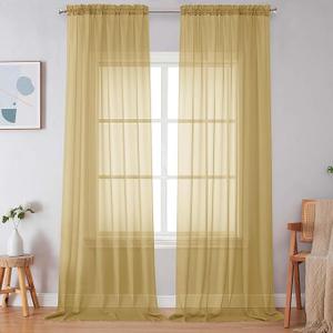 Simplebrand Gold Sheer Curtains 108 Inches Long, Extra Long Rod Pocket Solid Color Window Sheer Curtain Panels, Elegant Curtains & Drapes for Living Room, Bedroom 2 Panels (Gold, 59" W x 108" L)