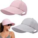 2 x Unittype 2 Pcs Sun Hats for Women UV Protection Ponytail Wide Brim Sun Visors Cap Packable Adjustable Summer Hats for Outdoor
