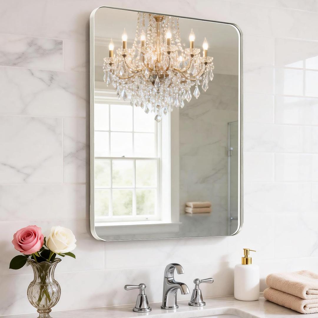 18X30Inch Brushed Nickel Bathroom Mirrors for Over Sink,AluminumFrame