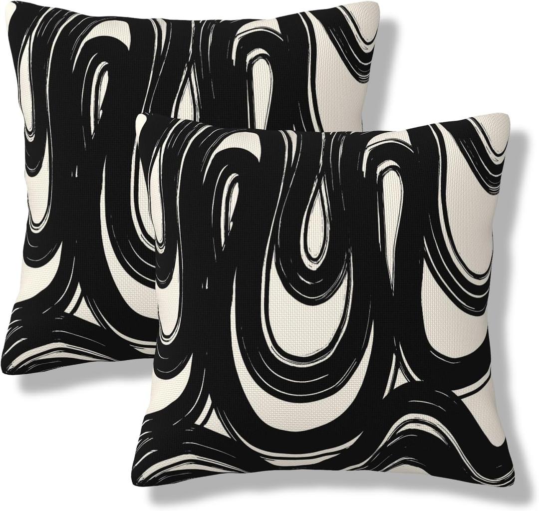 Black Beige Striped Throw Pillow Covers Modern Pattern Pillow Cover 20x20 Inch Set of 2 Abstract Art Boho Square Pillowcase Decorative Cushion Cases for Couch Sofa