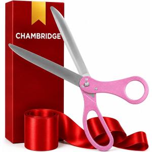 25 Inch Light Pink Giant Scissors Extra Large Ceremonial Cutting Tool with Red Ribbon for Grand Opening Event Supplies Decorations and Business Celebrations