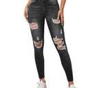 SweatyRocks Women's Casual High Rise Ripped Jeans Zipper Fly Skinny Denim Pants Dark Grey, Medium