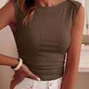 BTFBM Women's Ribbed Tank Tops 2026 Summer Cap Sleeve Boat Neck Slim Fitted Knit Basic Casual Tee Shirts Fashion Clothes (Brown, XL)