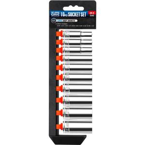 10PCS 3/8 Drive Deep Socket Set, SAE (5/16"-7/8"), 6-Point, Cr-V Steel, Chrome Plated Socket With Hanging Bracket, Cover Most Commonly Sizes