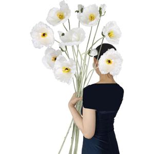Poppy Flowers Artificial,6PCS Faux White Poppies 41.3in Long Stem Artificial Flowers for Tall Vase Wedding Party Office Decor(White)