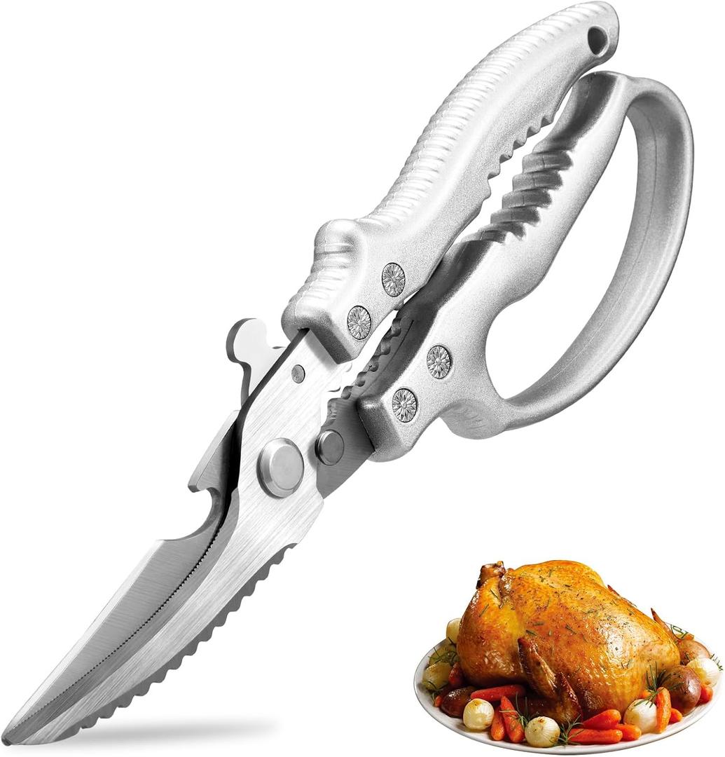 Heavy Duty Kitchen Scissors, Poultry Shears for Meat, Chicken, Bone, Turkey, Fish, Multi-Purpose Kitchen Shears With Anti-Slip Handle, Spring Loaded, Dishwasher Safe