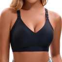 Womens Deep V Bras Wireless Comfortable Bra Supportive No Underwire Bras Tshirt Push Up Bralettes Plunge Seamless Bra (Black, XXL)