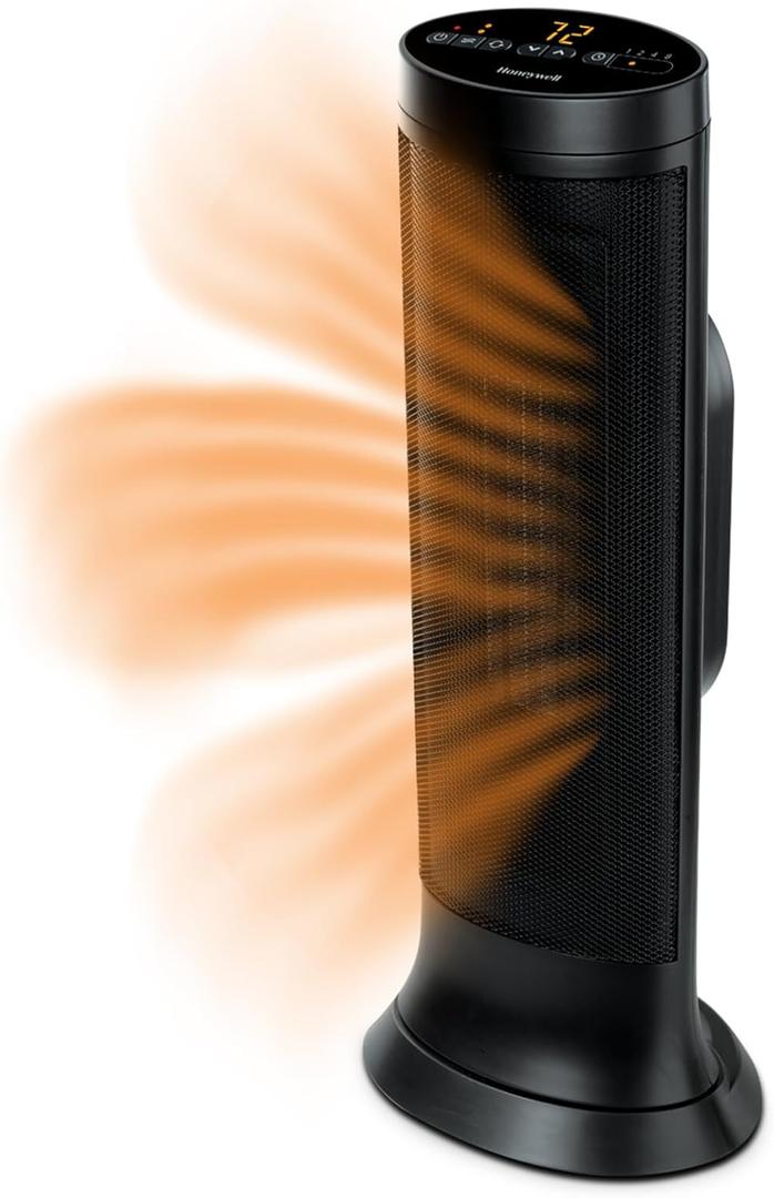 Honeywell Slim Ceramic Tower Heater, Large Room, Black  Easy to Use Ceramic Heater  Slim Space Heater with Two Heat Settings