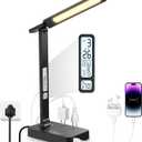 Infiway Desk Lamp with USB Charging Port: LED Eye-Caring Smart Table Light for Home Office - 1 Type-C, 1 USB-A Charging Port, 2 AC Power Outlets (Black-Pro)