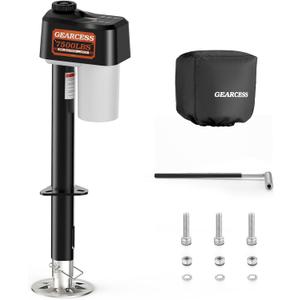 Upgraded Electric Trailer Jack to 7500 LBS, RV Electric Tongue Jack with Built-in Spirit Level for Travel Trailer, 10.24-33.46 Inch Extended, IP65 Waterproof Buttons, w/Waterproof Protective Cover