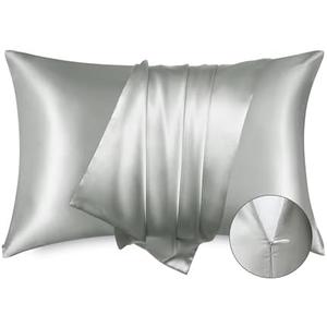 Bedsure Satin Pillowcase for Hair and Skin - Grey Zipper King Size Pillow Cases Set of 2, Similar to Silk Pillow Cases, Silky & Soft, Gifts for Women Men, 20x36 Inches