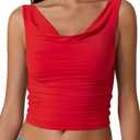 QINSEN Women's Cowl Neck Top Sleeveless Ruched Double Lined Crop Top Y2k T Shirts (Large, Red)