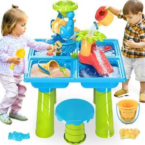 BELLOCHIDDO Water Table for Toddlers 1-3 - 4 in 1 Kids Play Water and Sand Outdoor Activity Sensory Playset with 11 Pcs Accessories - Summer Pool Backyard Toys Gifts for Boys Girls 1.5+ Years Old