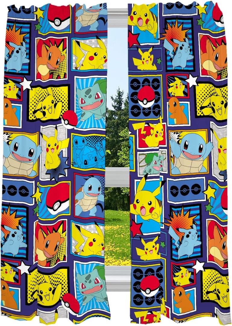 Franco Kids Room Window Curtains Drapes Set, 82 x 63 in, Pokemon (Multicolour)