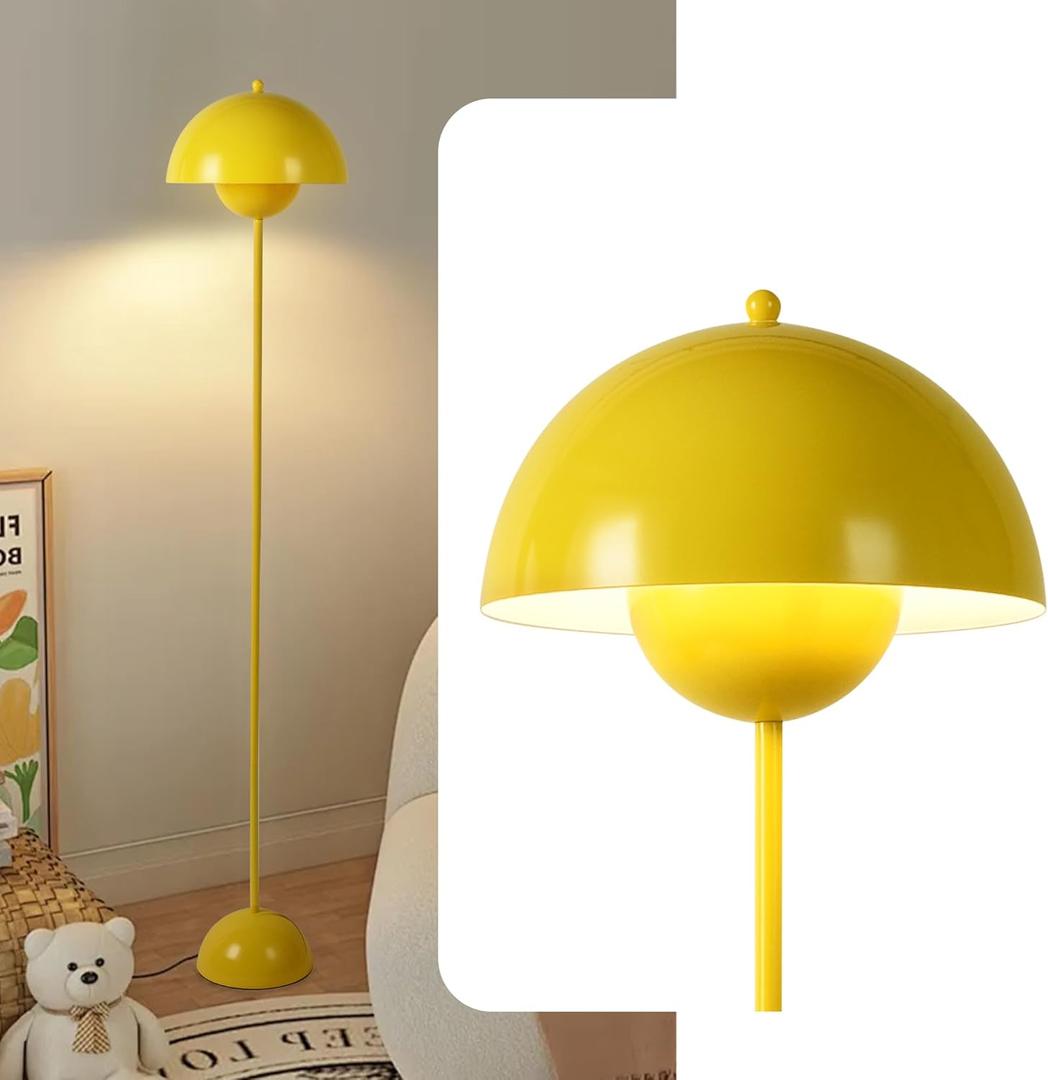 Modern Floor Lamp for Bedroom-Tall Floor Lamps for Living Room-Corner LED Boho Floor Lamp for Office Vintage Industrial Flower Floor Lamps Standing Unique Mid Century Lamp , Yellow 