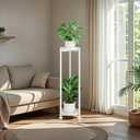 YIZAUIA Plant Stand Indoor Corner Tall 2 Tier Metal Tiered Single Small Plant Stands Sturdy Shelf for Living Room Balcony Garden,White