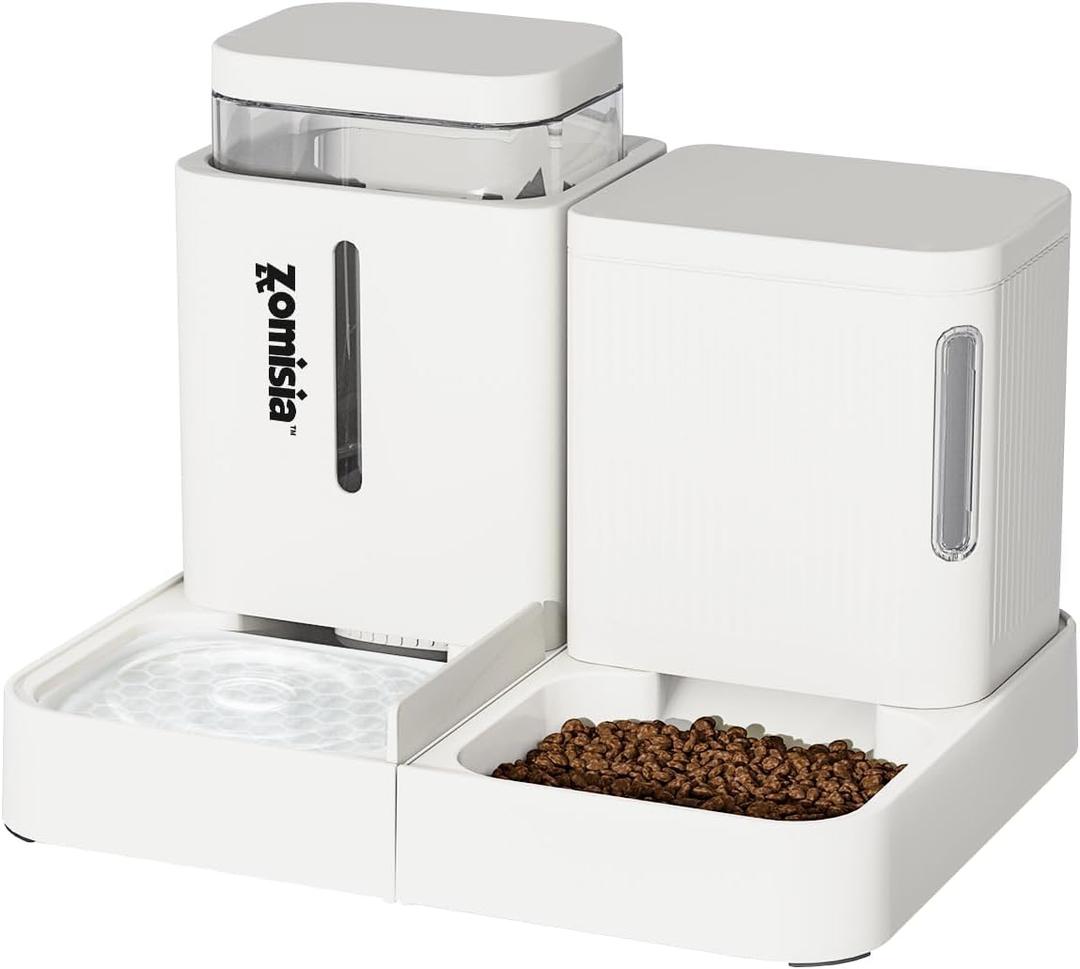 Gravity Cat Feeder and Water Dispenser, 2 in 1 Automatic Cat Feeder with 180 Degree Rotatable, 2 Pack Large Capacity Self Feeding for Small Medium Dog Puppy Kitten, White, 0.8 Gallon x 2