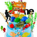 3 x Simplepolymer 36PCS Fishing Cake Topper Decorations Set Fisherman Themed Decoration Gone Fishing Cake Topper with Sea Bass for Fishermen Fish Themed Party Supplies
