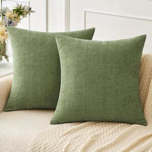 MIULEE Pack of 2 Couch Throw Pillow Covers 16x16 Inch Soft Sage Green Spring Chenille Pillow Covers for Sofa Living Room Solid Dyed Pillow Cases