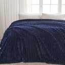NEWCOSPLAY Super Soft Throw Blanket Dark Navy Premium Silky Flannel Fleece 3D Ribbed Jacquard Lightweight Bed Blanket All Season Use (Dark Navy Ribbed, Throw(50"x60"))