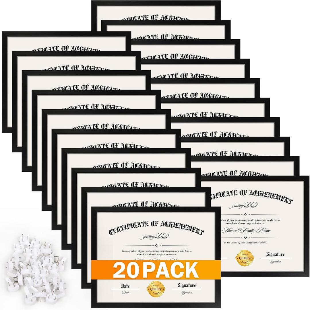 YixangDD 20 Pack Certificate Frames 8.5 x 11, College Diploma Frame with Clear Plexiglass, Black Degree Document Frame for Wall and Tabletop Display
