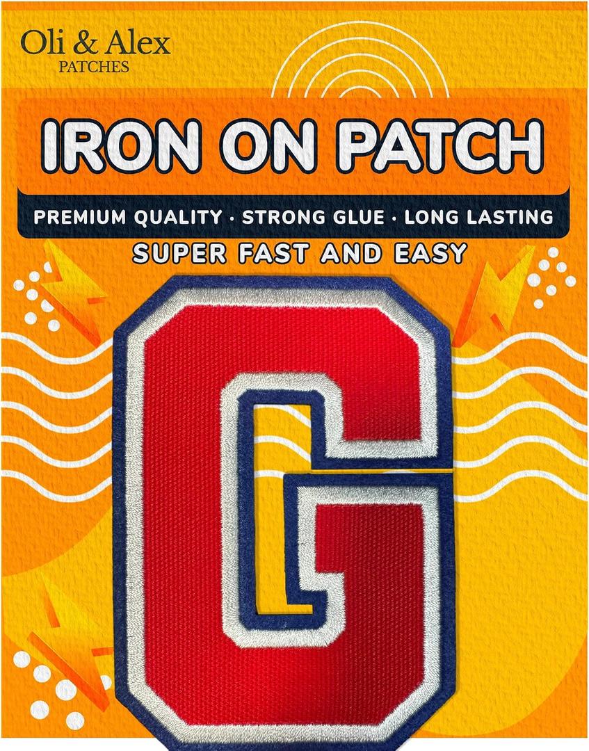 ron On Letters Patches Premium Quality - Cute Letter for Clothing - Varsity Patch for Clothes - Embroidered Letters 4 1/2 Patches for Jeans Jackets - Sew on Appliques Red G