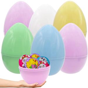 The Dreidel Company Jumbo Fillable Easter Eggs, Pastel Colorful Bright Plastic Easter Eggs with Hinge, Perfect for Easter Egg Hunt, Surprise Egg, Easter Hunt, 6" Fillable Eggs (12-Pack)