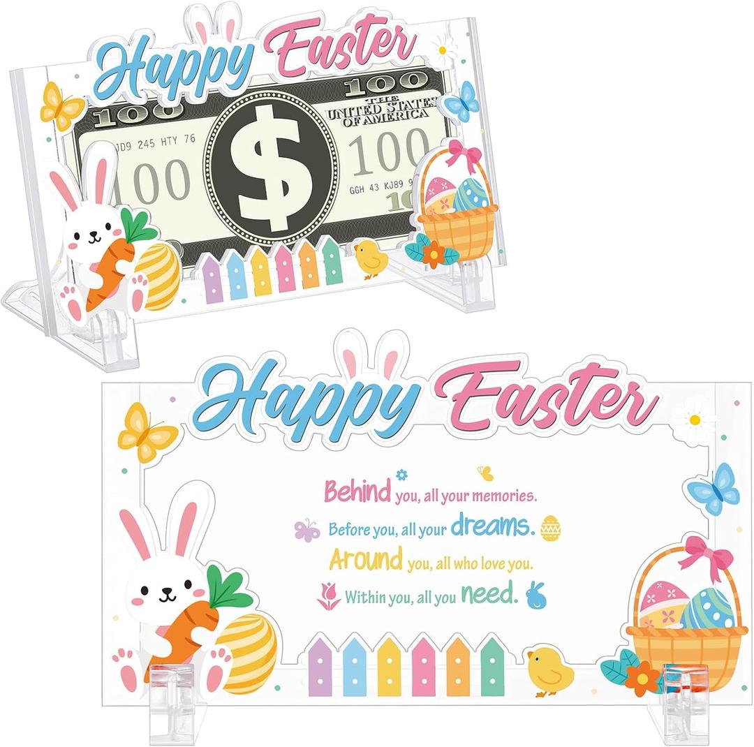 CroBlissful Easter Money Holders for Cash Acrylic Holiday Money Gift Card Holders to Give Moneys Easter Moneys Gift for Kid Children Easters Basket Stuffer, Bunny, Easters Egg(Classic)