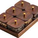 Square Glass Snackle Box Container Snack Organizer and Fruit Platter with Walnut Wooden Lids and Tray Divided Serving Tray for Nuts Candy Fruits (6 Jars)