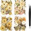 Nuanchu Pressed Flowers Bulk Dried Flower for Crafts, Dried Wildflowers Leave Natural with Tweezer for Resin Mold Scrapbooking Nail Soap Making DIY(Retro Style,Warm Color)