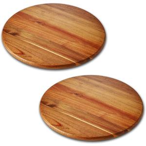 Acacia Wood Lazy Susan Wood Turntable Tray Cabinet Organizer, 12" (Two Pieces)