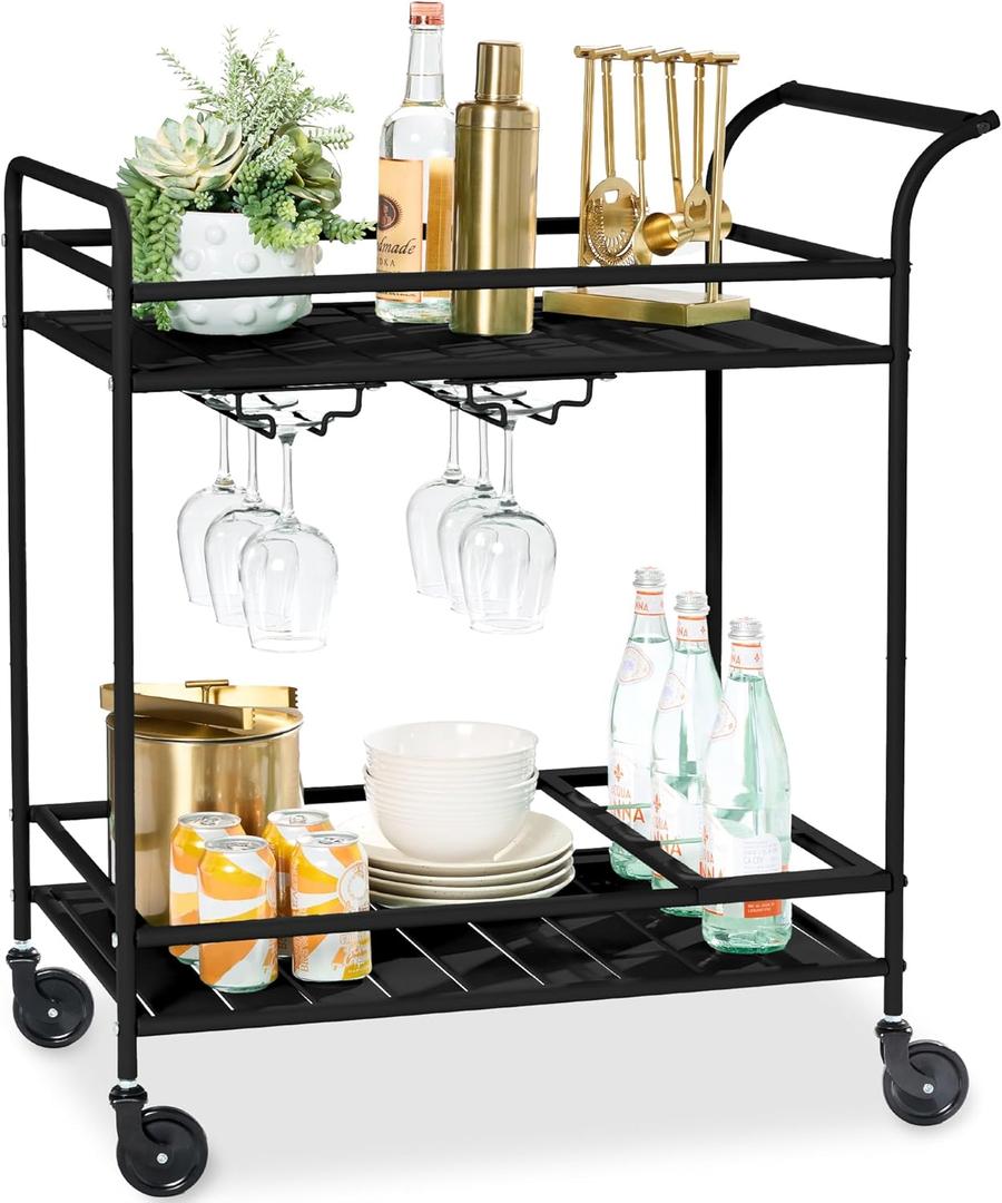 Best Choice Products Rolling Bar Cart, Mobile Home Bar Serving Cart, Serving Station w/ 2 Tier Shelves, Rack, Lockable Wheels - Black