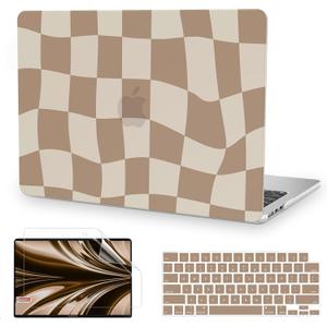 Anban Compatible with MacBook Air 13 inch Case 2025 2024 2023 2022 M4 M3 M2 A3240 A3113 A2681, Plastic Hard Shell Case for MacBook Air 13.6 inch + Keyboard Cover + Screen Protector, Brown Checkered