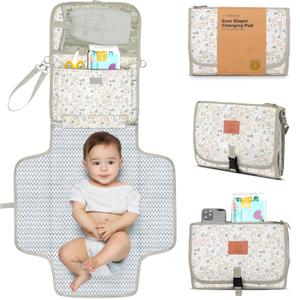 KeaBabies Portable Diaper Changing Pad - Large Waterproof Baby Changing Mat, Compact Travel Diaper Clutch, Functional Pockets Fit Newborn Essentials, Wipeable & Padded Baby Changer (Prairie)