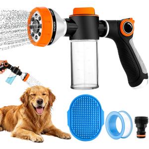 Dog Wash Hose Attachment, High Pressure Garden Water Hose Nozzle 8 Way Foam Sprayer with Soap Dispenser Bottle for Watering Plants, Car Washing, Pet Showering Bathing Tool