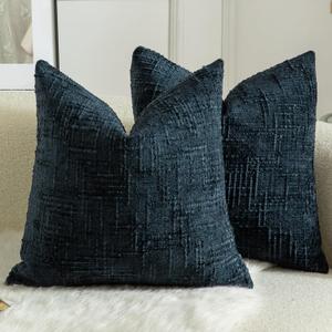 MANDIOO Pack of 2 Soft Chenille Textured Throw Pillow Covers Square Accent Solid Decorative Cushion Cover Cozy Farmhouse Pillow Case for Couch Sofa Bed Living Room 18x18 Inch Dark Blue