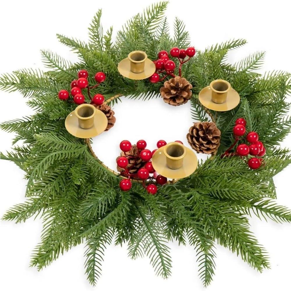 Ribbon Christmas Wreath Christmas Ornament Christmas Candlestick Garland Candle Cup(6F)