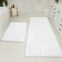 LOCHAS Bathroom Rugs Sets 2 Piece, 20 x 32 Plus 24 x 60 Inches Thick Non Slip Bath Rug Set, Absorbent Soft Chenille Bath Rug, Machine Washable Quick Dry Bath Mat for Bathroom Floor, White